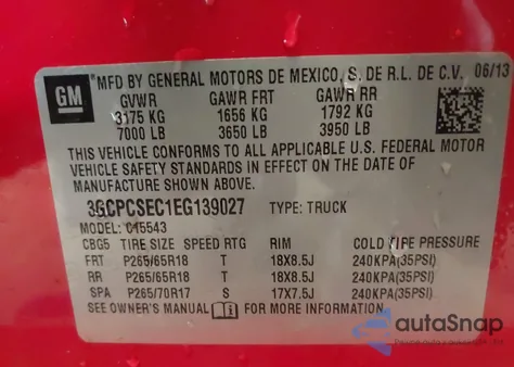 2014 Chevrolet Silverado 1500 1Lz z USA, uszkodzony, nr VIN 3GCPCSEC1EG139027